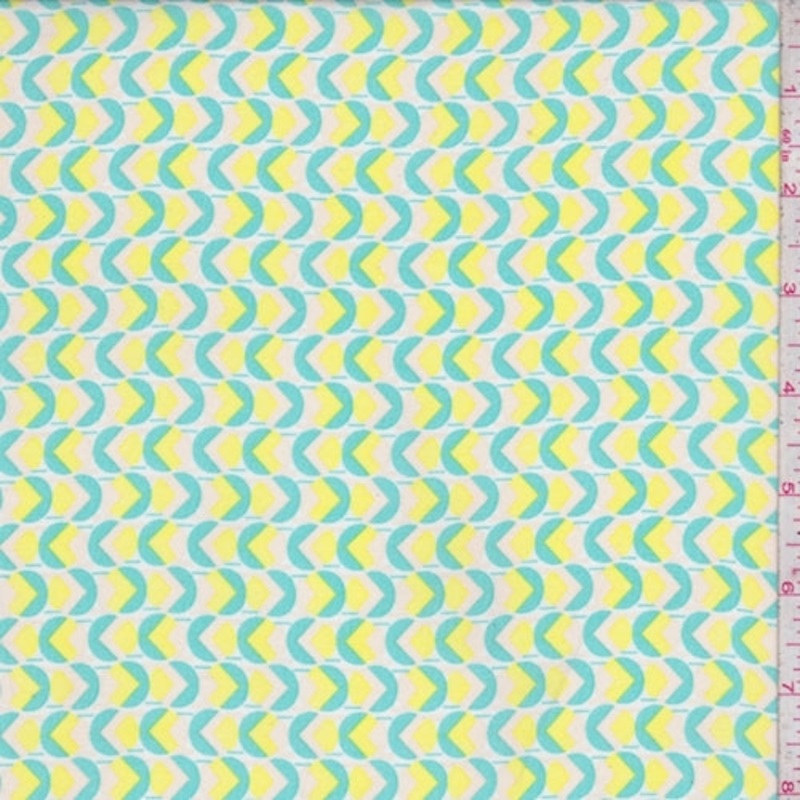 White/Mint/Yellow Geo Georgette Fabric