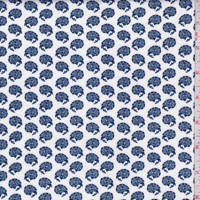 White/Navy Mini Paisley Double Brushed Jersey Knit Fabric
