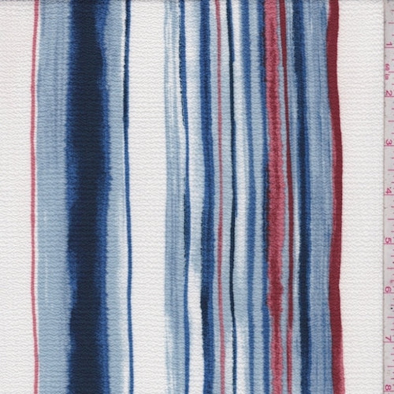 White/Navy/Powder Stripe Crinkled Crepe Fabric