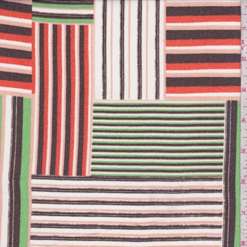 White/Orange/Green Linear Patch Crepe Georgette Fabric