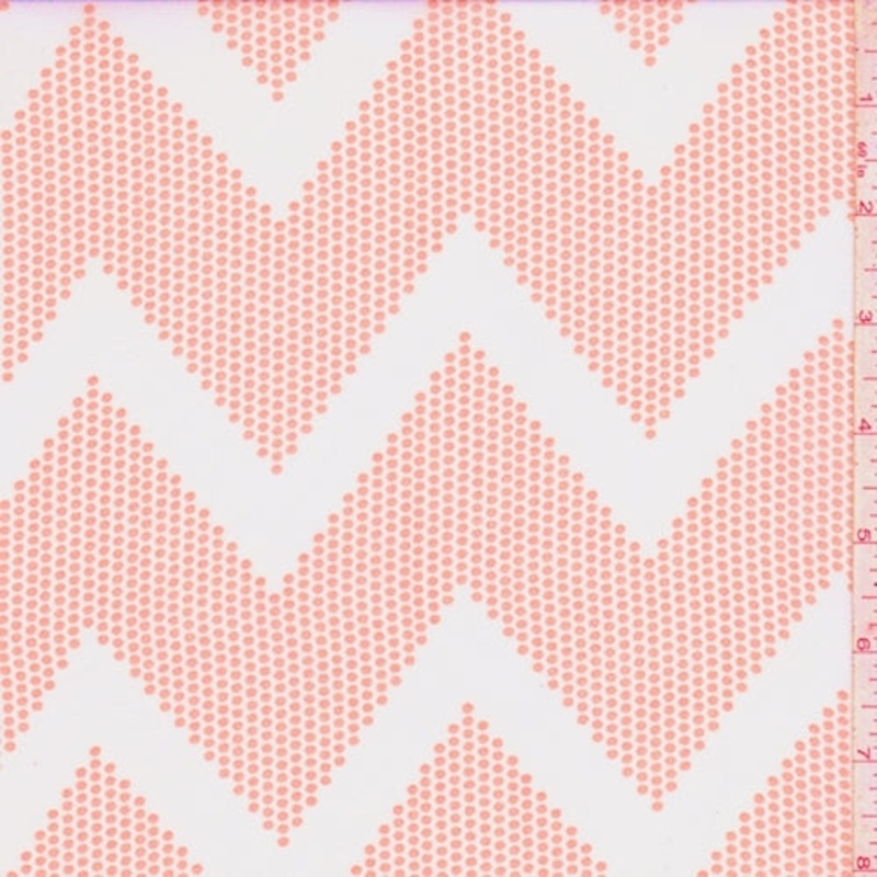 White/Salmon Dotted Chevron Georgette Fabric