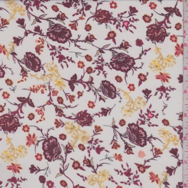 White/Wine/Sand Stylized Floral Georgette Fabric