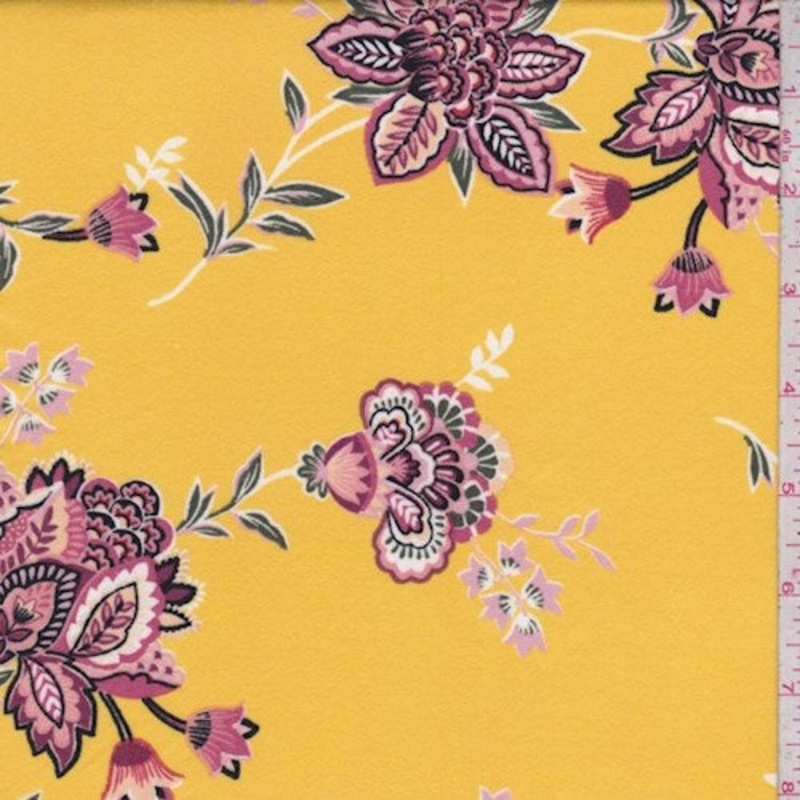 Yellow/Blush Stylized Floral Double Brushed Jersey Knit Fabric