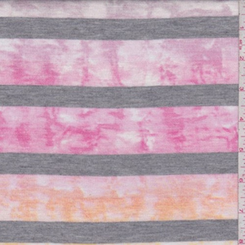 Yellow/Mint Tie Dye Stripe T-Shirt Knit Fabric