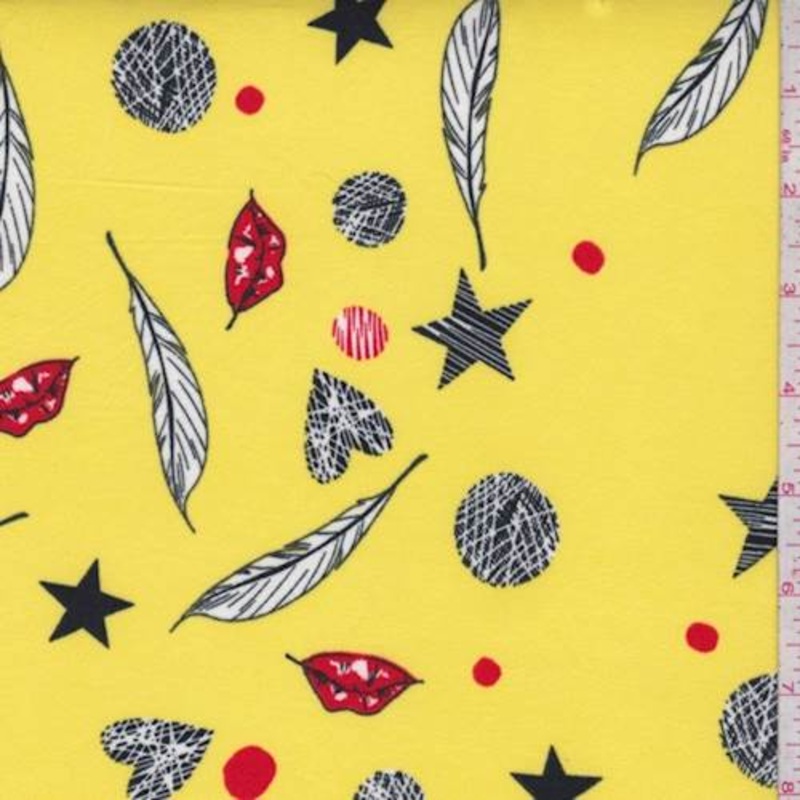 Yellow Pop Culture Double Brushed Jersey Knit Fabric