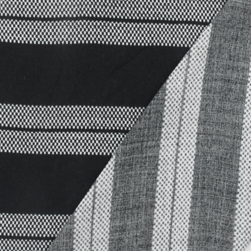 Basic Black-White Stripe Mini Check Printed Challis Woven Fabric
