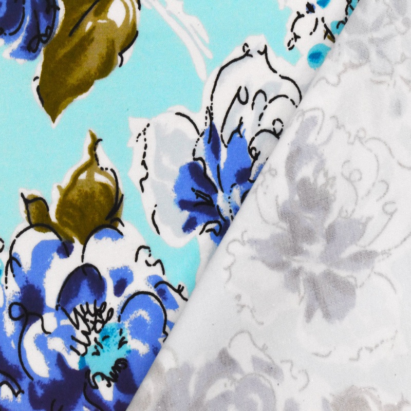 Bell Blue-Multi Floral Printed Cotton Poplin Woven Fabric