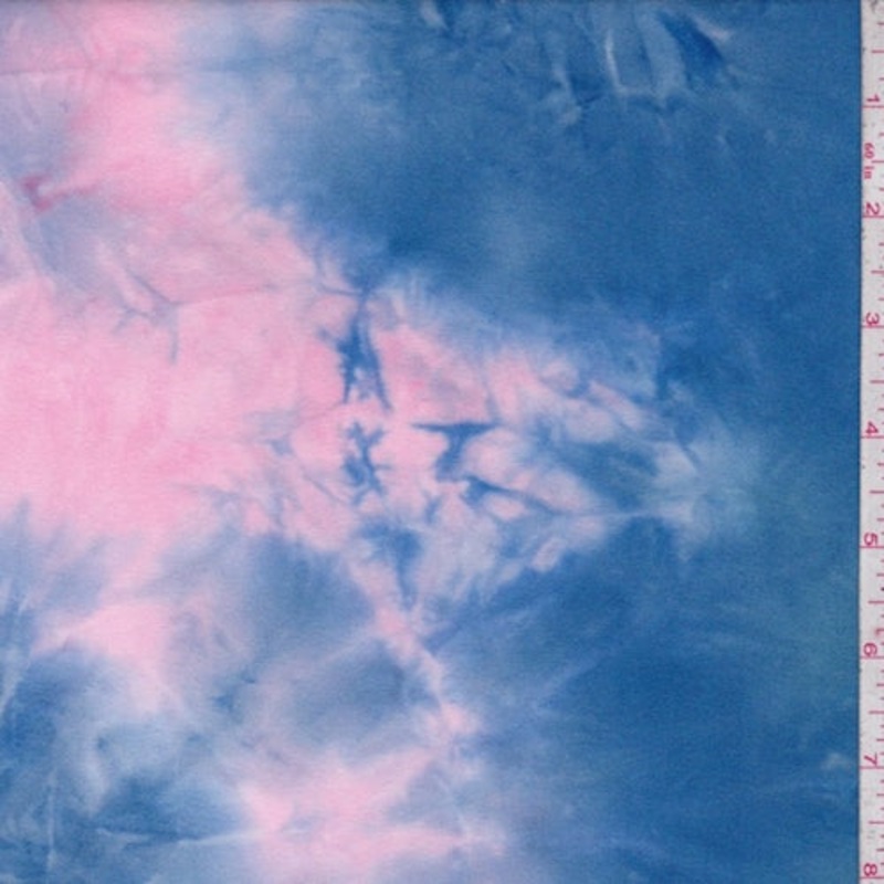 1 3/4 YD PC-Pink/Blue/Yellow Tie Dye Double Brushed Jersey Knit Fabric