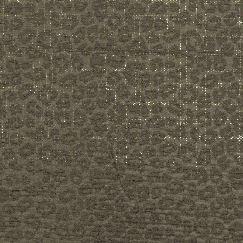 Ash Olive-Gold Crinkle Leopard Metallic Plaid Stretch Double Knit Fabric