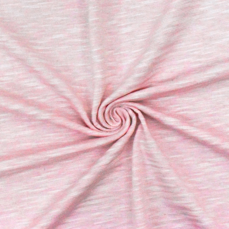 Baby Pink-White Crinkle Stripe Stretch Polyester Slub Jersey Knit Fabric