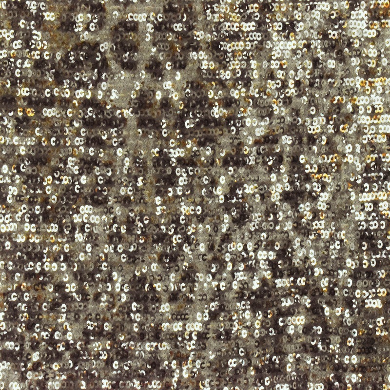 Beige-Brown-Multi Sequined Cheetah Printed Mesh Woven Fabric