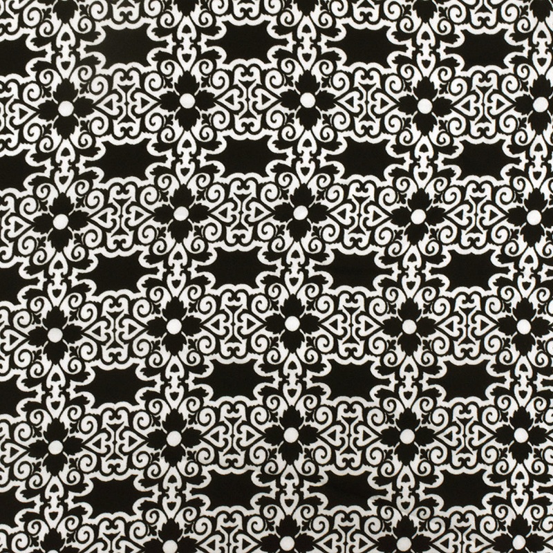 Basic Black-Ivory Floral Baroque Printed Polyester Georgette Woven Fabric