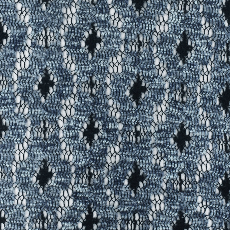 Ash Blue-Black-Multi Abstract Raschel Crochet Knit Fabric