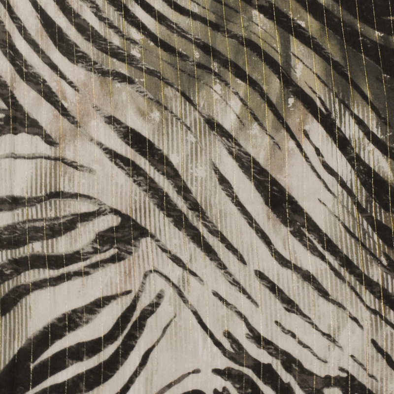 Beige-Gold-Multi Famous Designer Tiger Printed With Stripes Chiffon Fabric