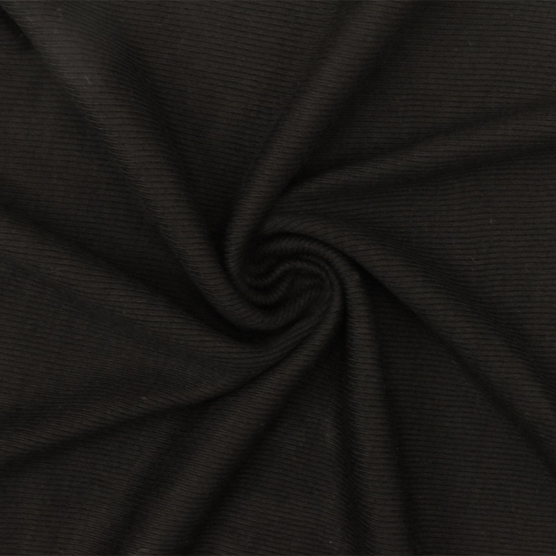 Aurora Black Solid Stretch Rayon 1×1 Rib Knit Fabric