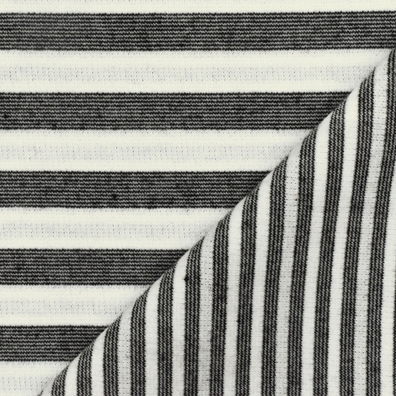 Basic Black-White-Gray Stripe Stretch Double Knit Fabric