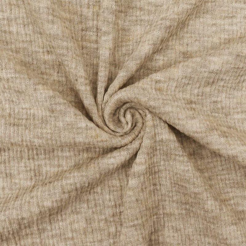 Beach Beige-Gray-White Texture Crinkle Stretch Poly Jersey Knit Fabric