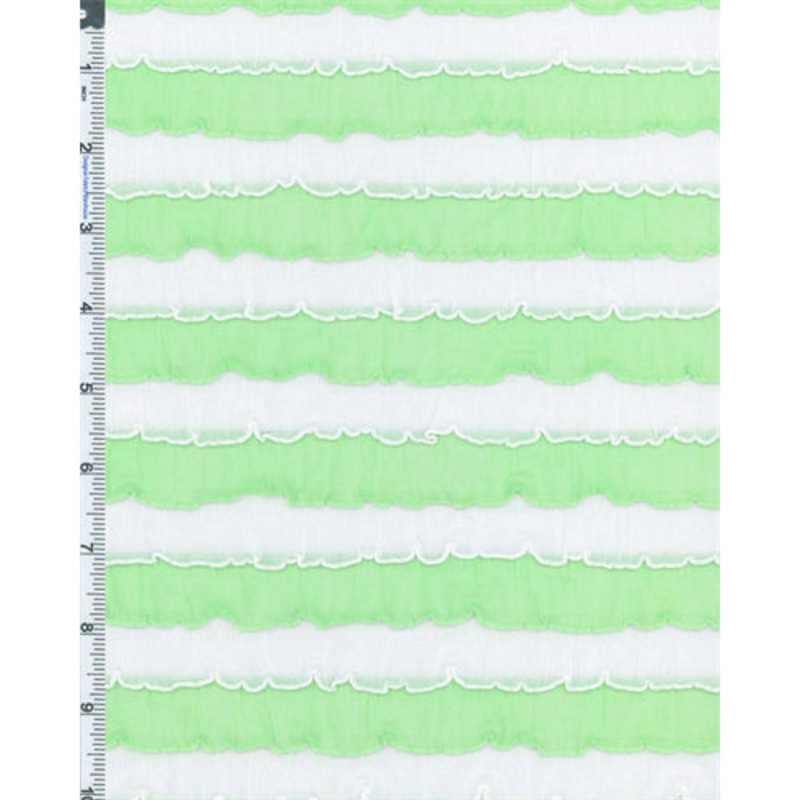 1 3/4 YD PC-Green/White Stripe Ruffle Knit Fabric