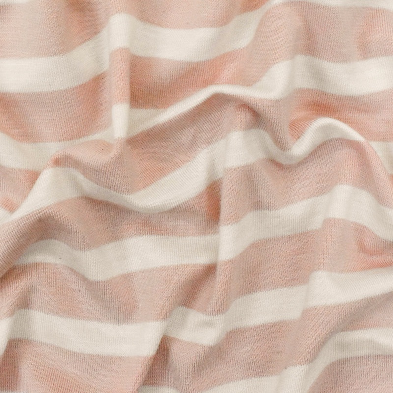 Baby Pink-Ivory Stripe Stretch Spandex Rayon Modal Jersey Knit Fabric