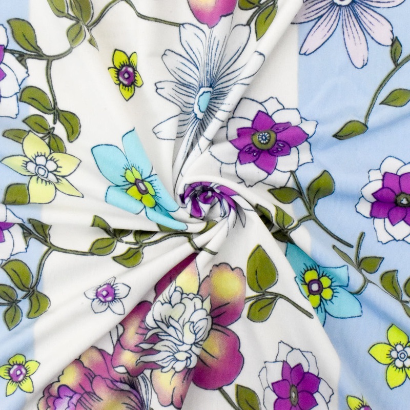 Angel Blue-Purple-Multi Floral Printed Stretch Poly Swimwear knit Fabric