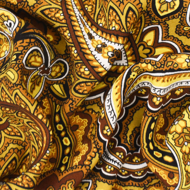 Yellow-Multi Famous Designer Viscose Paisley Printed Crepe Faille Fabric