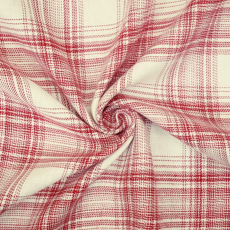 White-Red Plaid Rayon Twill Woven Fabric