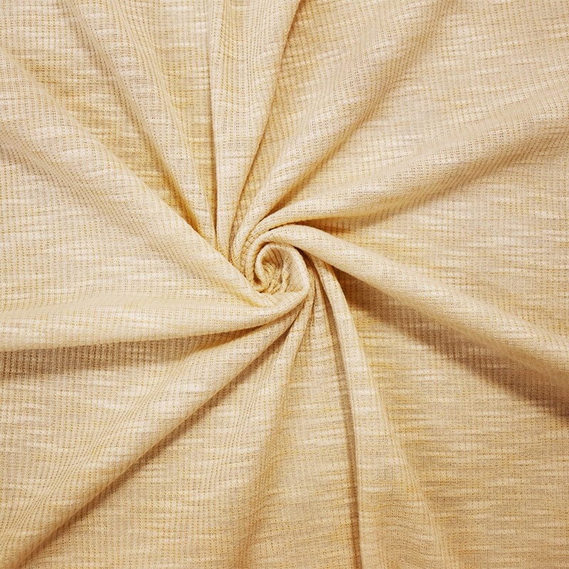 Beige Poly Mechanical Stretch Slub 2X2 Rib Knit Fabric