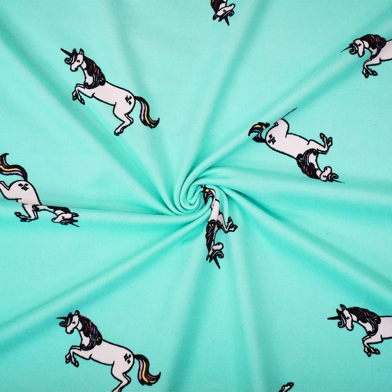 Aqua Teal-Multi  Unicorn Printed Poly Spandex Super Double Brush ITY Fabric