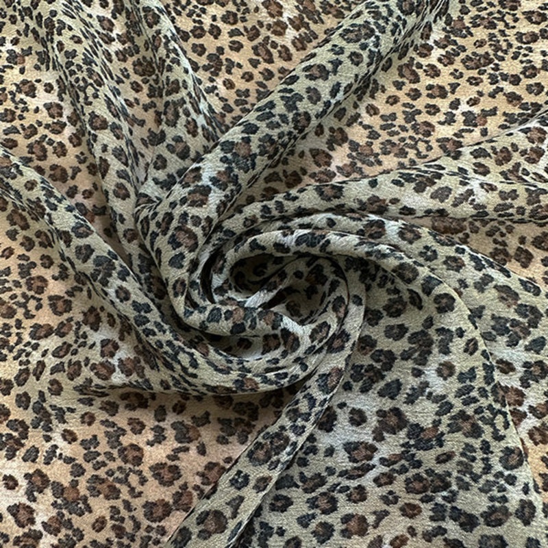 Beige Multi Mini Cheetah Animal Poly Georgette Fabric