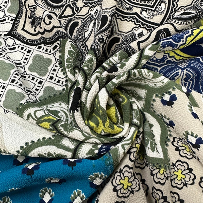 Beige Multi Medallion Print High Crepe Fabric