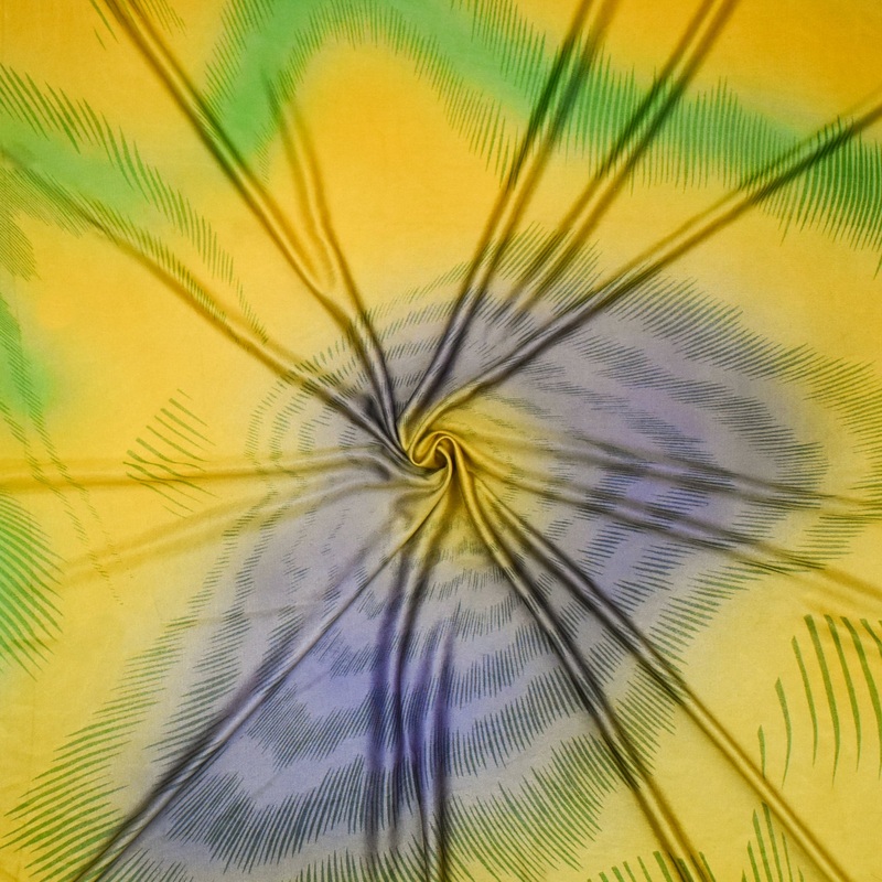 Yellow-Green-Multi Tye Die Stripes Printed Silk Jersey Knit Fabric