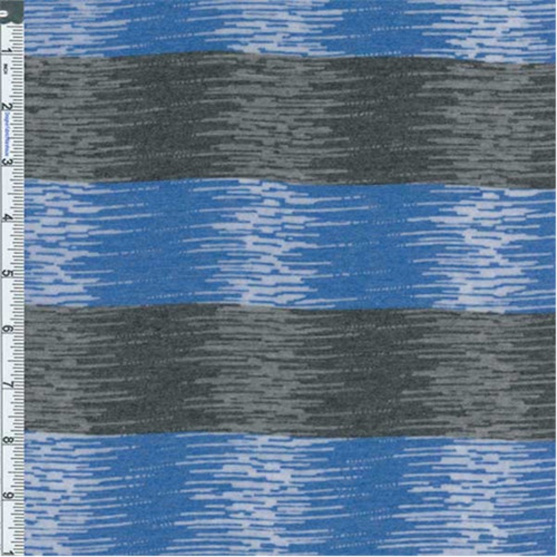 1 7/8 YD PC-Blue/Charcoal Striped Burnout Jersey Knit Fabric