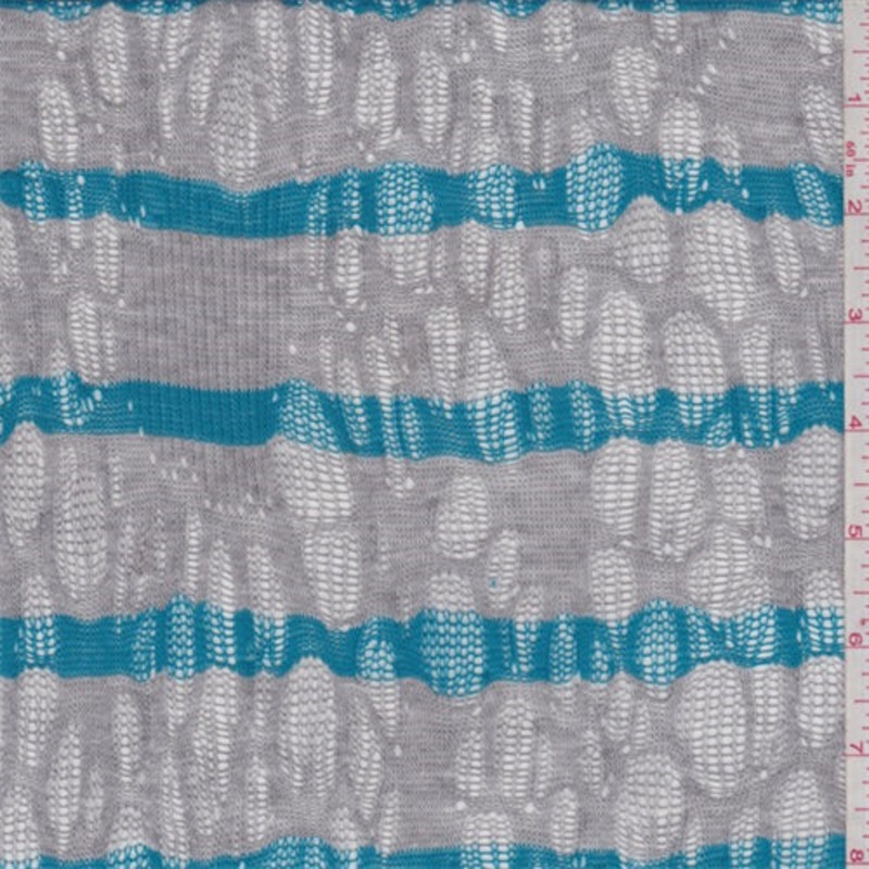 1 YD PC-Grey/Turquoise Stripe Sweater Knit Fabric