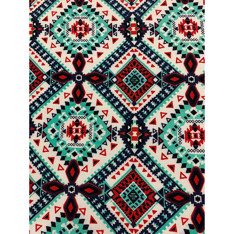 Aqua Multi Aztec Print Rayon Challis Fabric