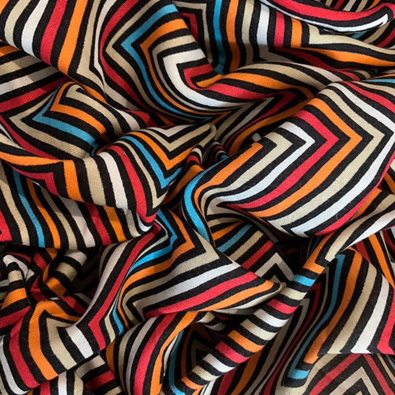 Beige Multi Chevron Print Rayon Challis Fabric