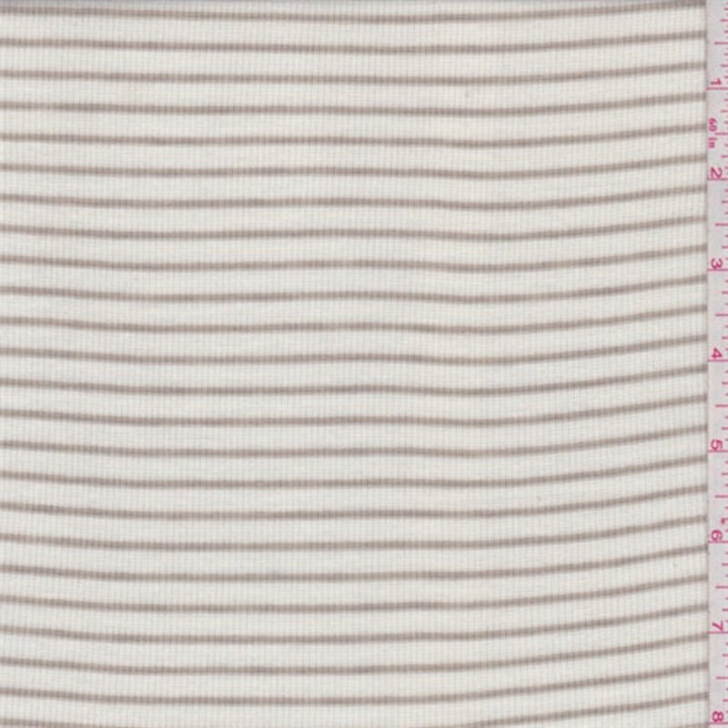 1 1/8 YD PC-Ivory/Dark Tan Stripe Rib Jersey Knit Fabric