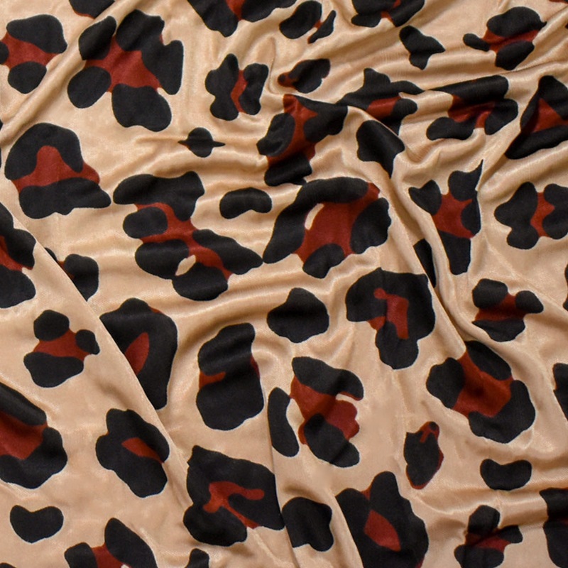 Beige-Brown-Black Leopard Printed Stretch Silk Jersey Knit Fabric