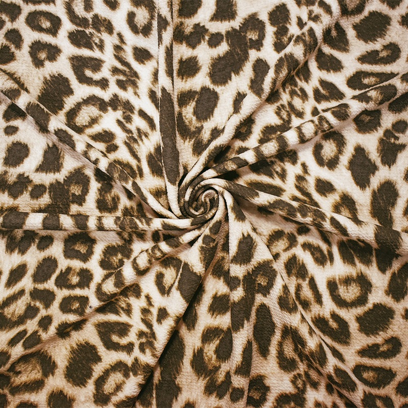 Beige-Brown Poly Leopard Print Stretch Spandex Liverpool Double Knit Fabric