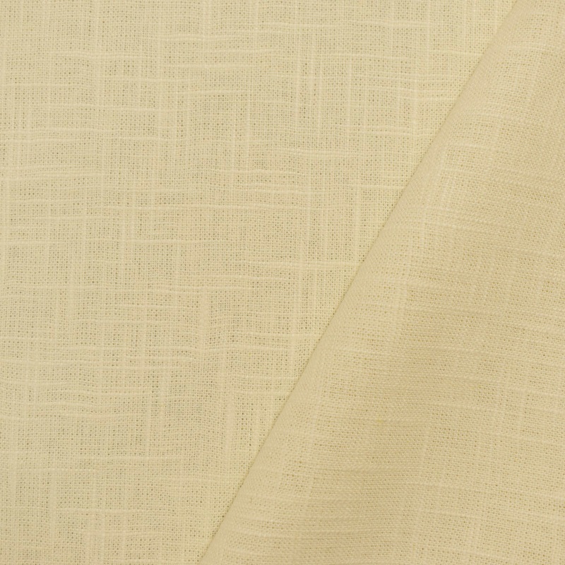 Beige Linen-Viscose Cross Hatch Slubbed Solid Hopsack Woven Fabric