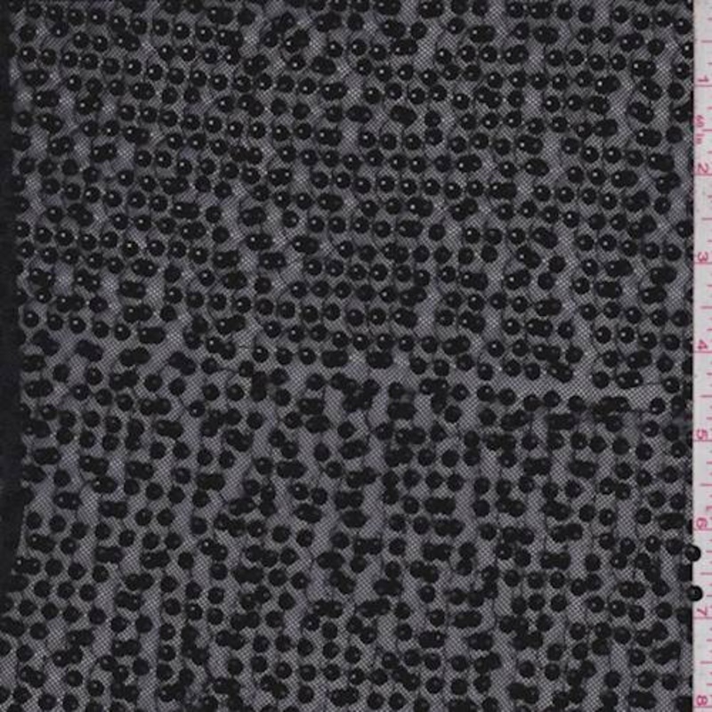 1 1/2 YD PC-Black Mini Circle Sequin Mesh Fabric