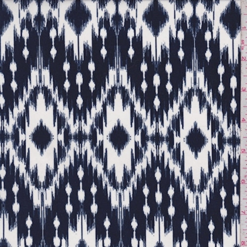 1 1/2 YD PC-Ink Blue/White Diamond Ikat Challis Fabric