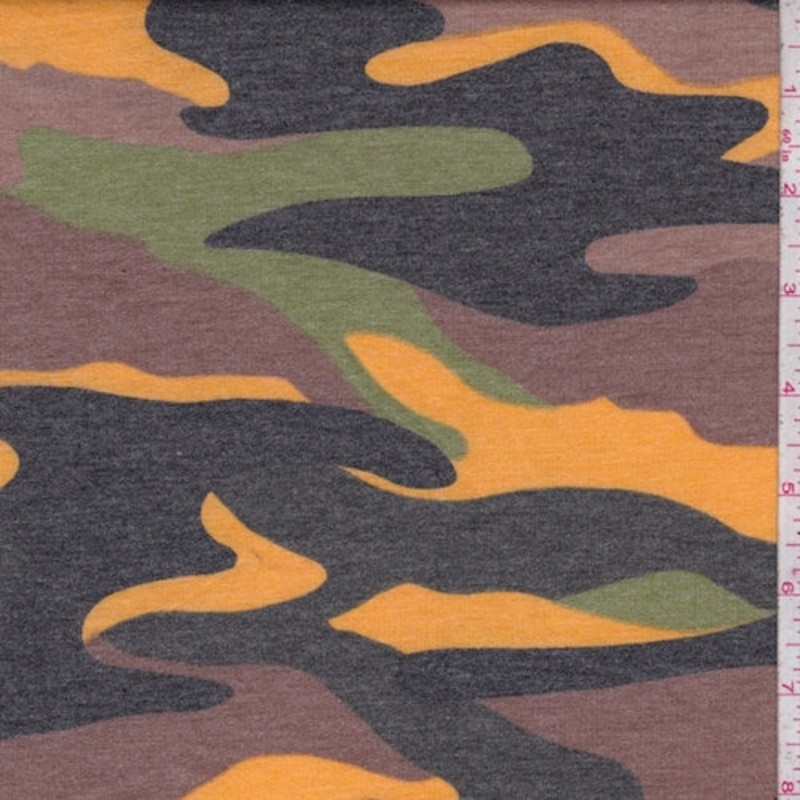 1 7/8 YD PC-Brown/Jade/Black Camo Baby French Terry Knit Fabric