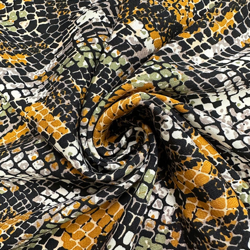 1 YD PC-Dark Gold Paisley Print Poly Crepe de Chine Fabric