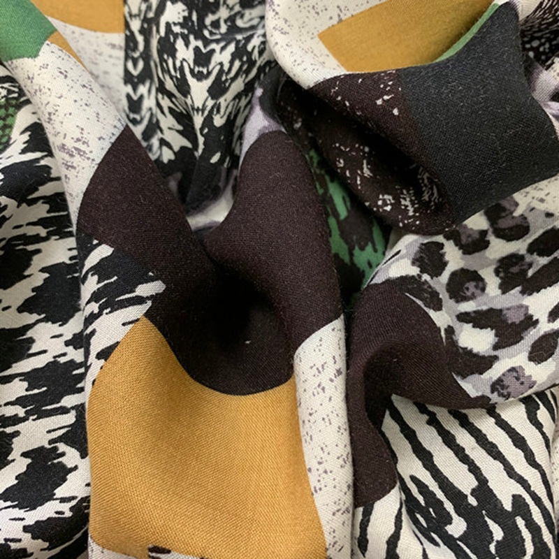 1 YD PC-Green and Gold Patchwork Print Rayon Challis Fabric