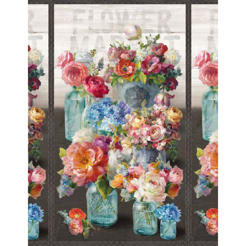 Flower Market Black Multi 24″ Panel