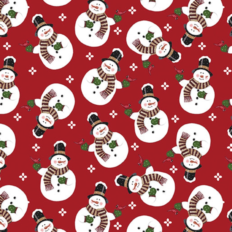 Winter on the Farm Merry Snowman Red