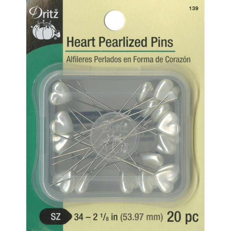 Heart Pearlized Pins 2 1/8in 20pcs White
