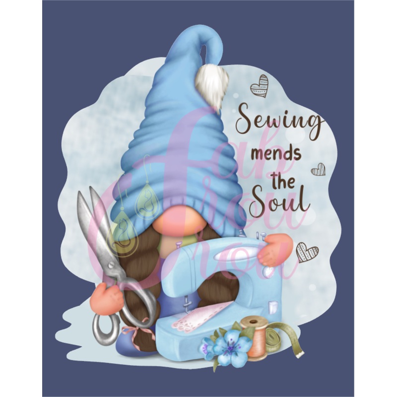 Gnome Sewing Mends the Soul Blue Magnet