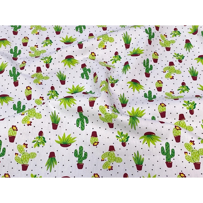 Cactus – Cotton Poplin Patchwork HALF METRE White
