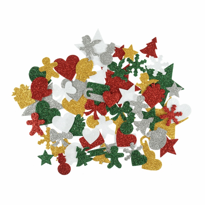 Glittered Christmas Felt Shapes – (80 Pieces)